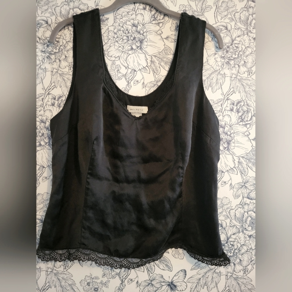 Silk Sleeveless Blouse With Lace Trim